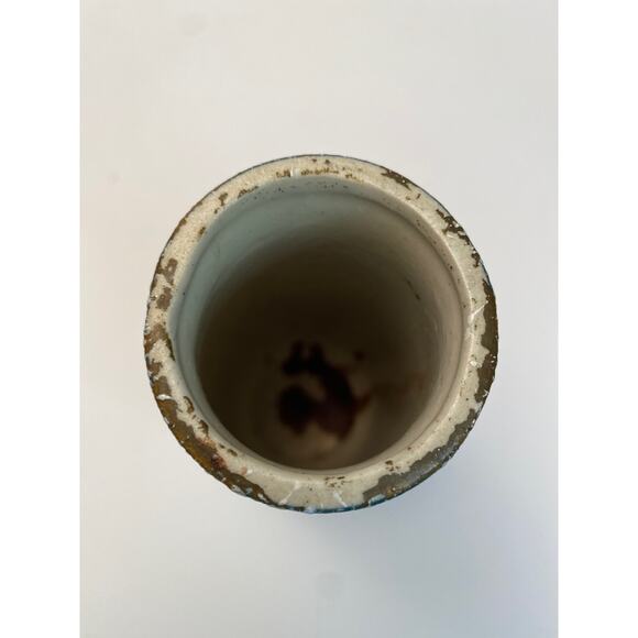 MCM Vintage Lava Speckled Glaze Textured Vase Pineapples Ceramic Blue White 7" - Picture 5 of 10